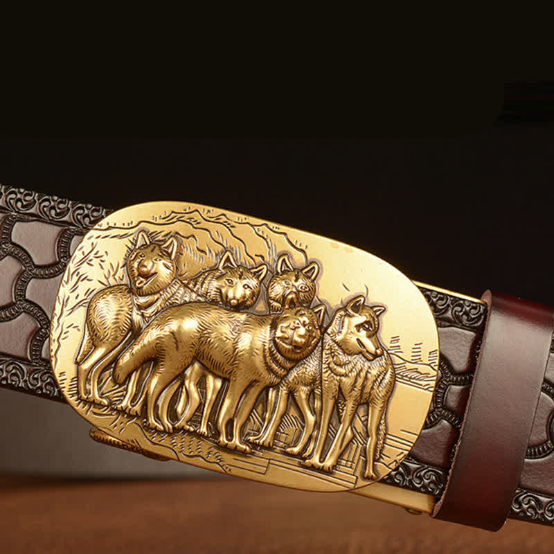 Ceinture en cuir pour homme avec motif rétro de loups