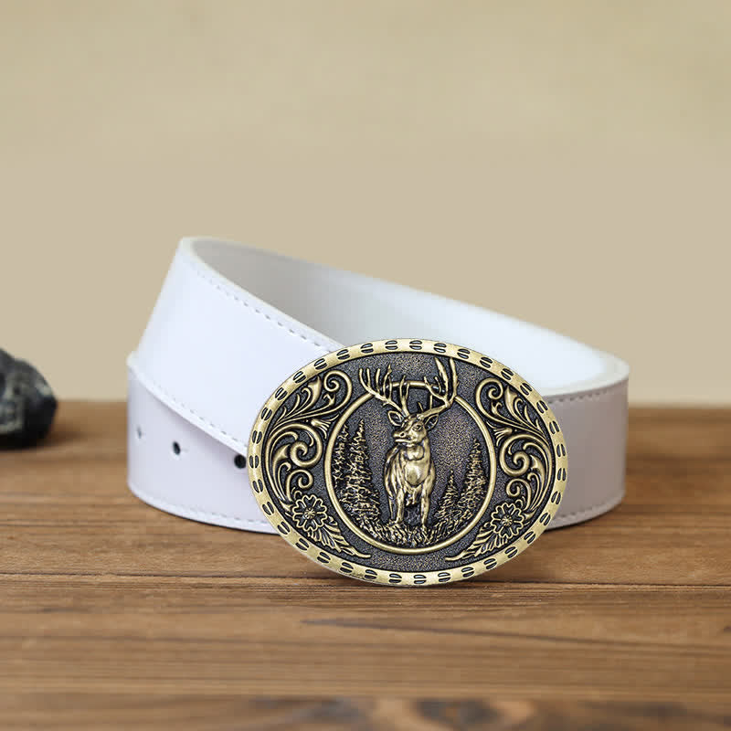 Ceinture en cuir à boucle drapeau américain pour homme avec motif de chasseur de cerfs