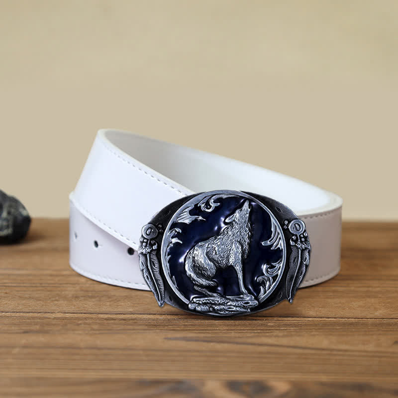 Ceinture en cuir à boucle en émail pour homme avec loup hurlant dominateur