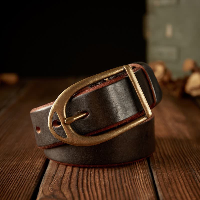 Ceinture en cuir robuste avec boucle en cuivre pour homme