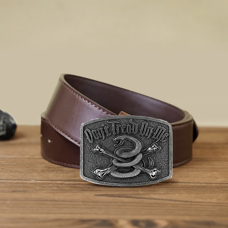 Ceinture en cuir à boucle pour homme, motif tête de mort et serpent à sonnette