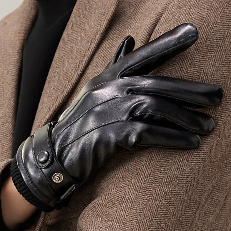 Gants en cuir PU imperméables pour écran tactile pour hommes
