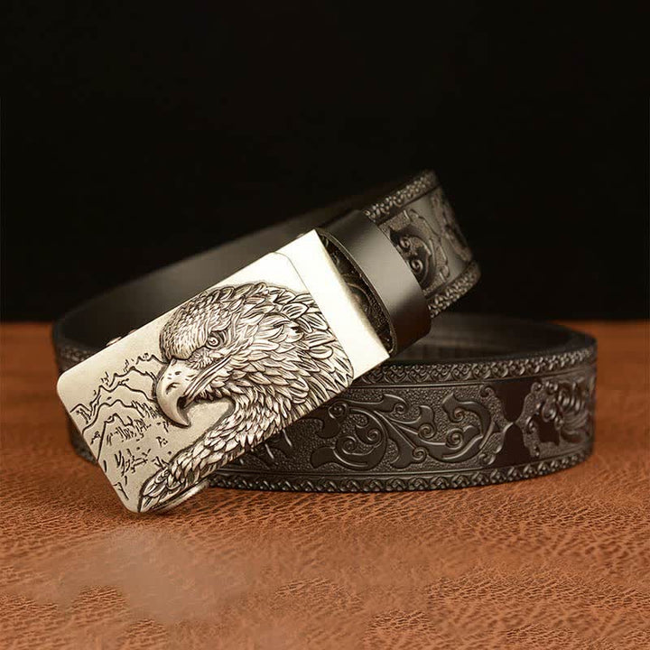 Ceinture en cuir sculptée à tête d'aigle pour homme