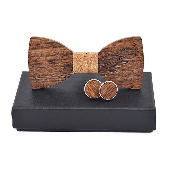 Lot de 2 noeuds papillon en bois gravés en plumes pour homme