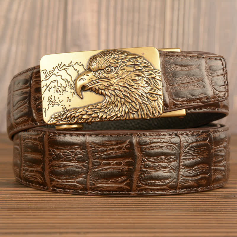 Ceinture en cuir pour homme avec motif crocodile et aigle sculpté