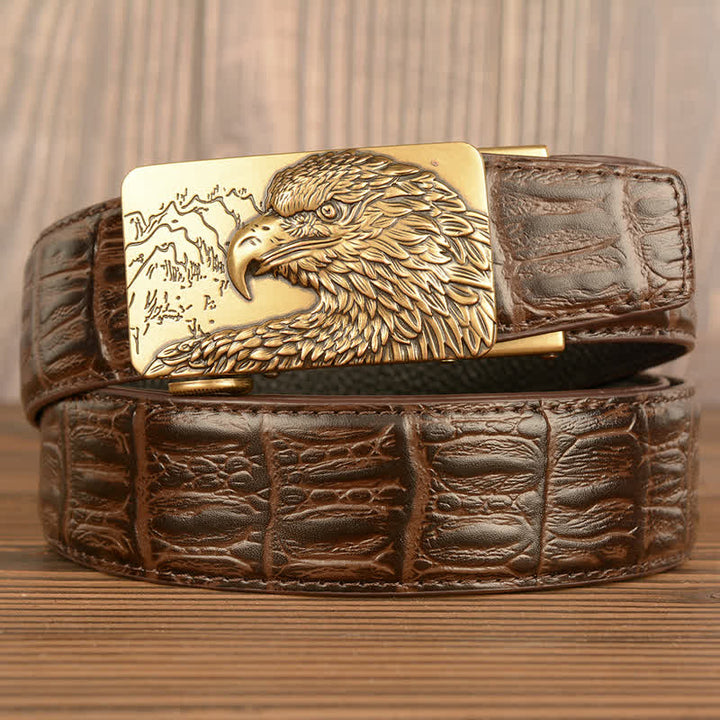 Ceinture en cuir pour homme avec motif crocodile et aigle sculpté