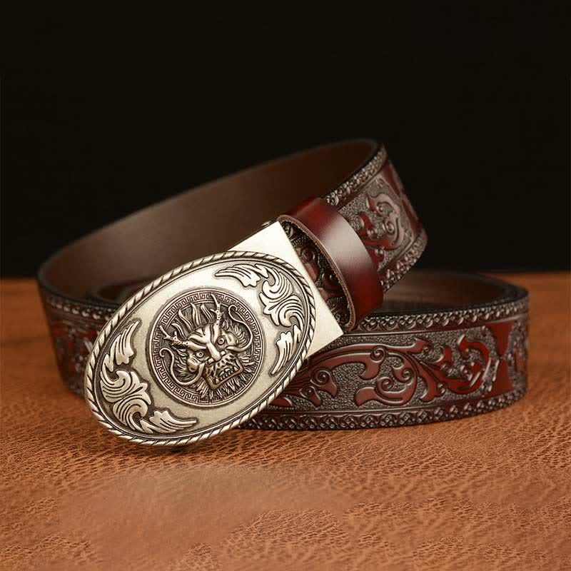 Ceinture en cuir à boucle elliptique pour homme avec dragon