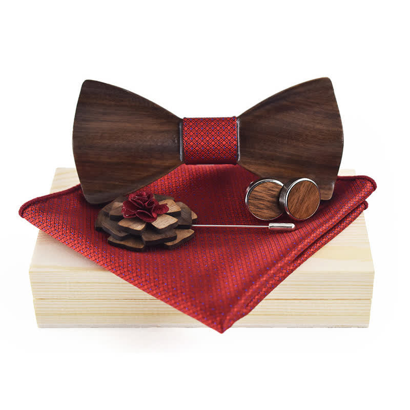 Lot de 4 noeuds papillon vintage en bois noir pour homme