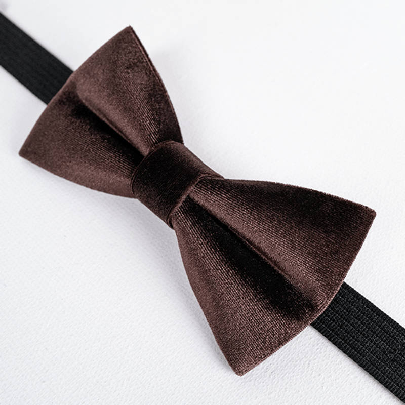 Nœud papillon en velours de couleur unie marron café pour homme
