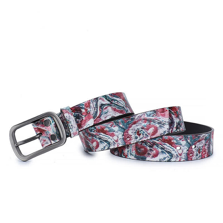 Ceinture en cuir véritable avec motif graffiti rouge et vert