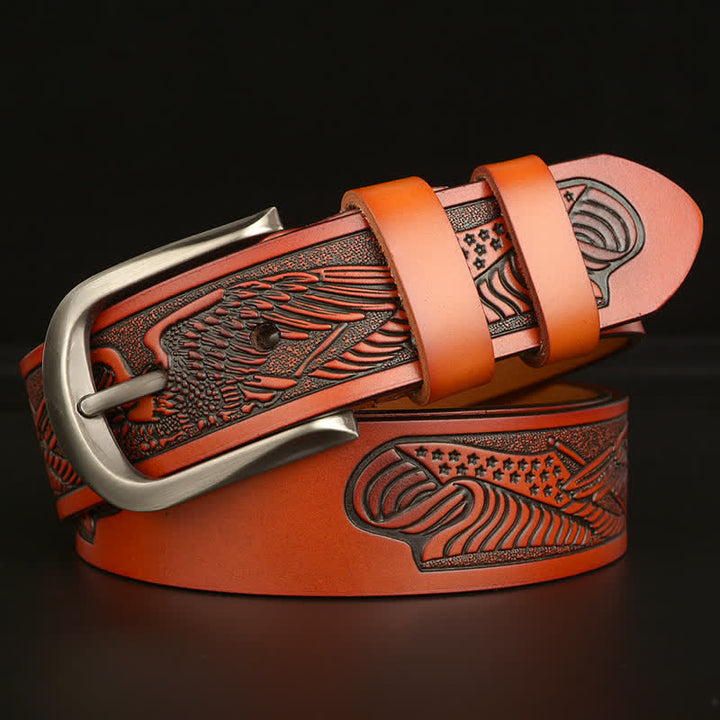 Ceinture en cuir à motif drapeau aigle en relief pour homme