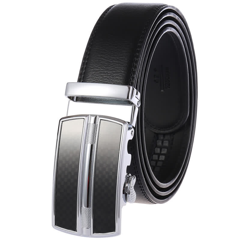 Ceinture en cuir à boucle automatique creuse simple pour homme - Noir #3 - 46 - image 8