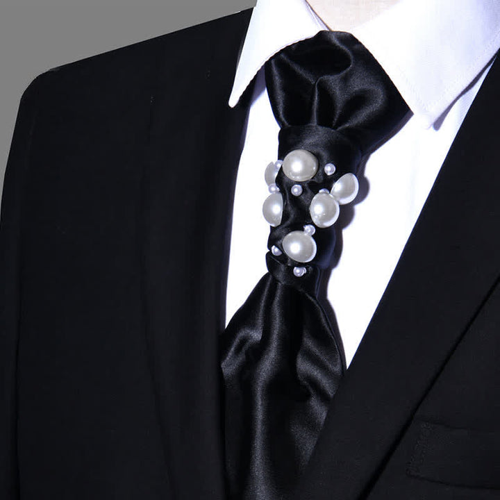 Cravate de mariage pour homme avec perles au look vintage - Noir - image 6