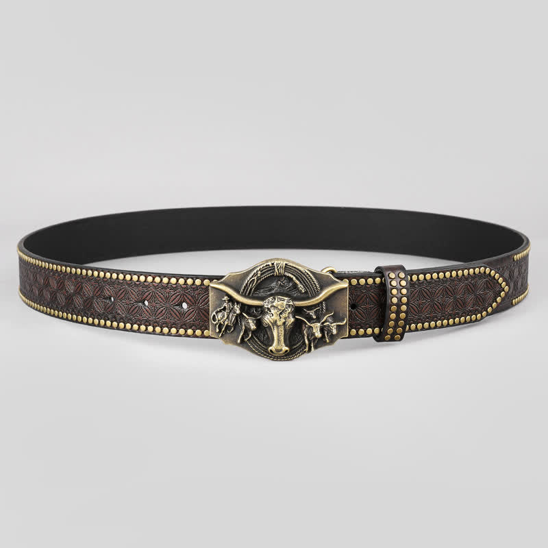 Ceinture en cuir de taureau longhorn vintage pour homme
