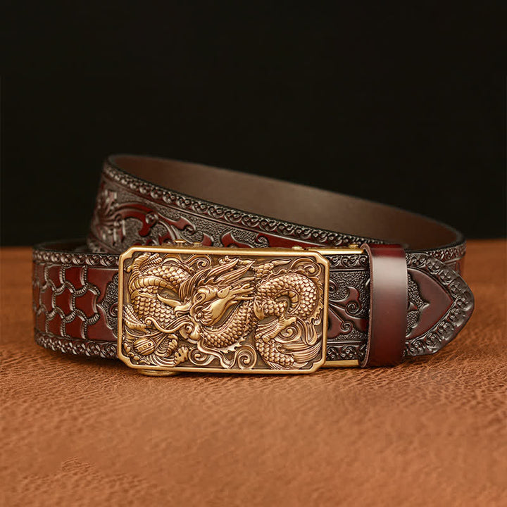 Ceinture en cuir à boucle carrée pour homme avec dragon