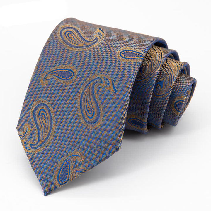 Cravate pour homme à motif cachemire bleu et doré Kaleidoscope