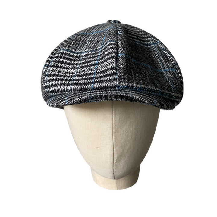 Casquette béret octogonale à carreaux gris et bleu Newsboy