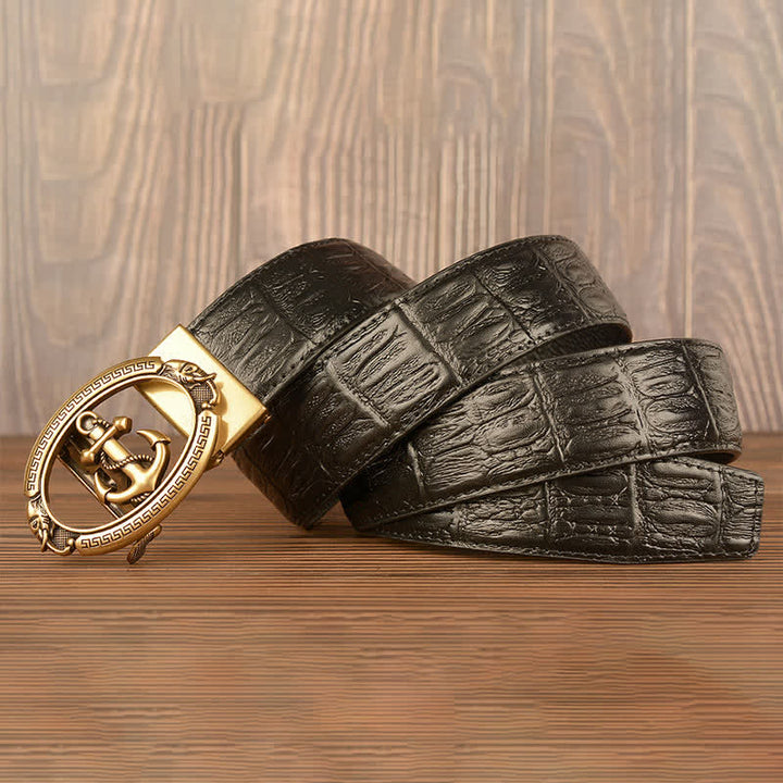 Ceinture en cuir gaufré crocodile pour homme, motif ancre nautique
