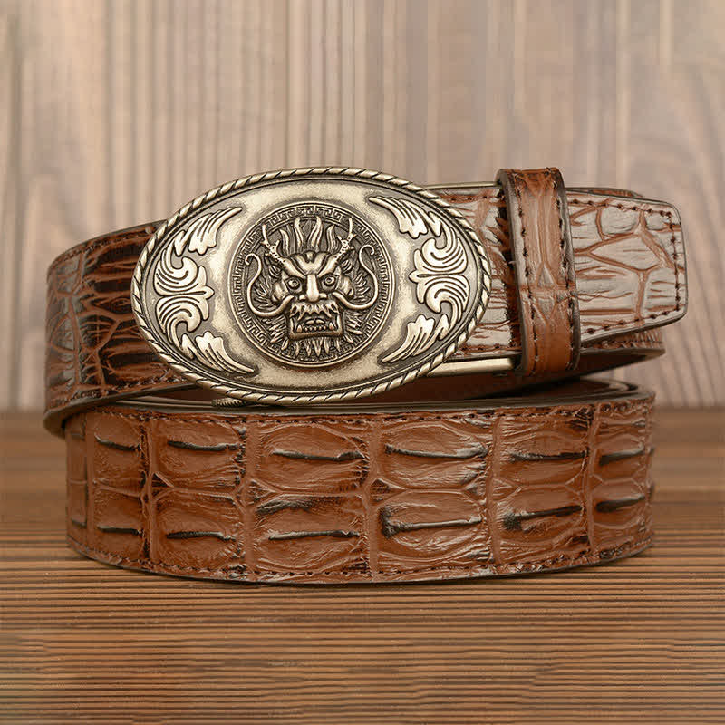 Ceinture en cuir à motif crocodile et tête de dragon pour homme