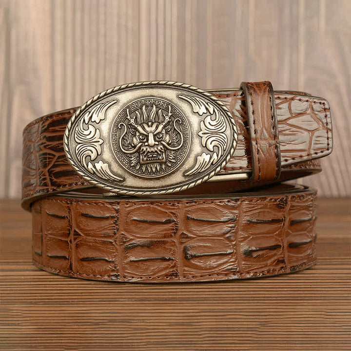 Ceinture en cuir à motif crocodile et tête de dragon pour homme