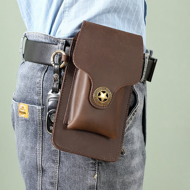 Sac ceinture en cuir pour téléphone avec boucle magnétique en forme d'étoile pour l'extérieur