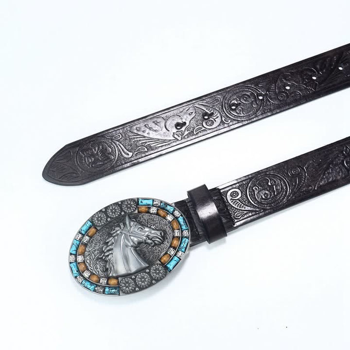 Ceinture en cuir turquoise pour homme avec tête de cheval de cow-boy