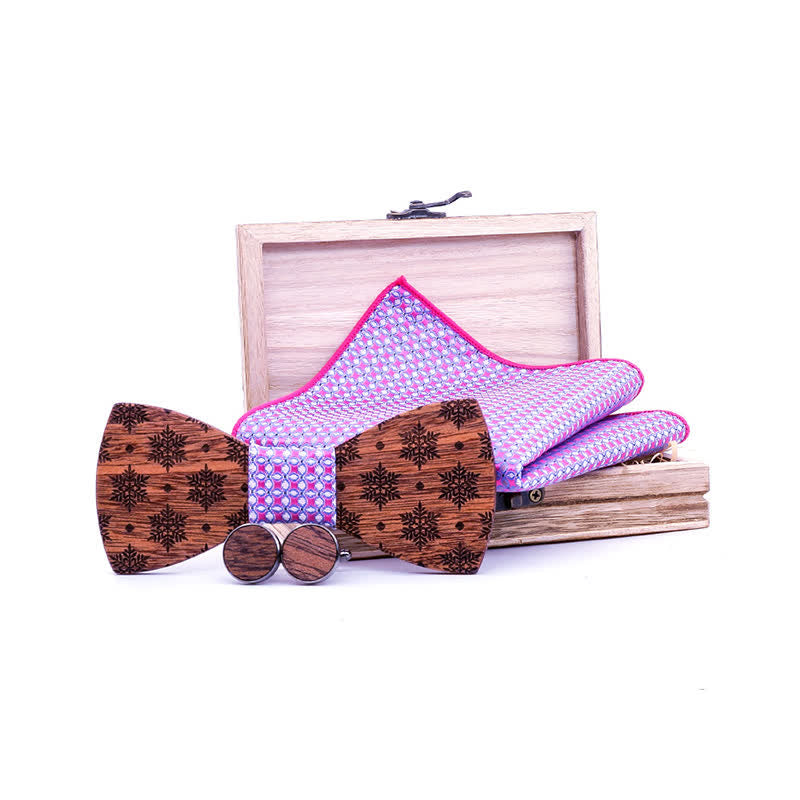 Lot de 3 nœuds papillon en bois à motif flocons de neige pour homme