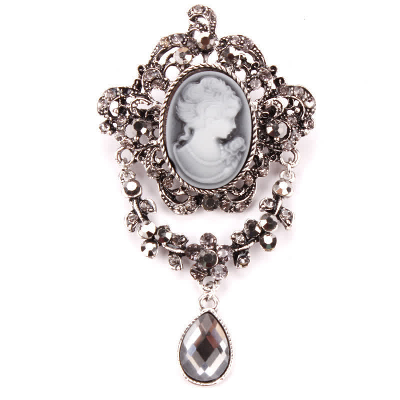 Broche en forme de larme pour femme avec camée Maiden