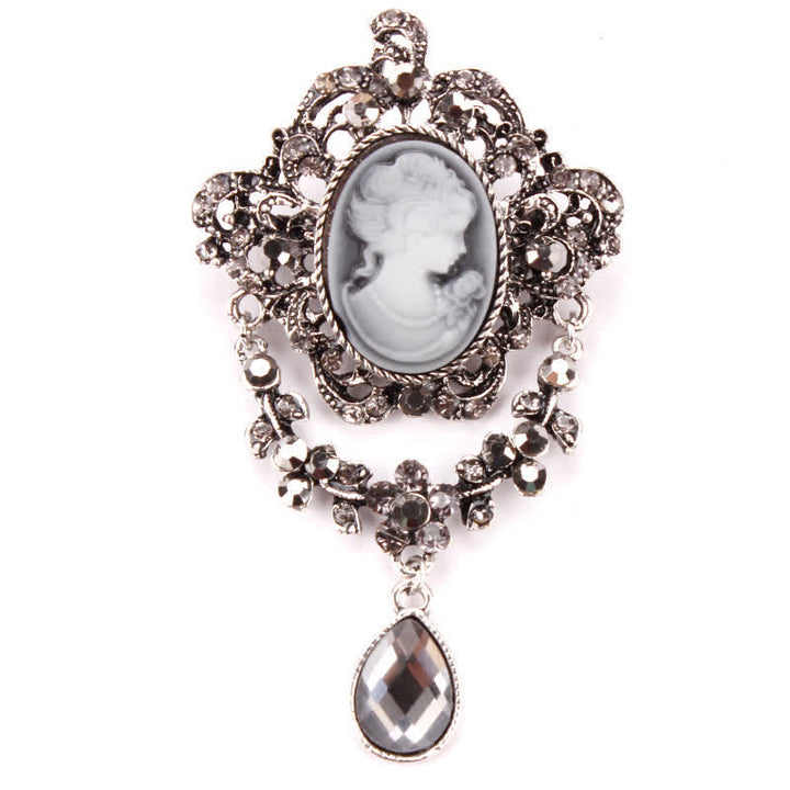 Broche en forme de larme pour femme avec camée Maiden