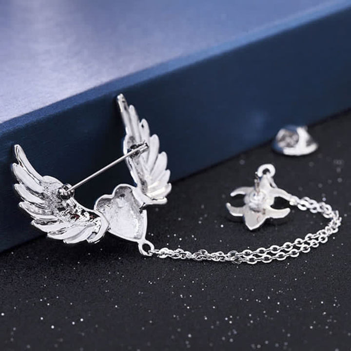 Broche chaîne en forme d'ailes d'ange en forme de cœur pour homme