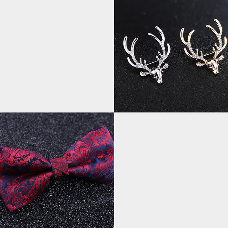 Nœud papillon pour homme avec motif cachemire et tête d'élan de Noël