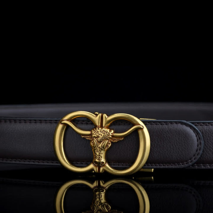 Ceinture en cuir à double anneau pour homme avec tête de taureau