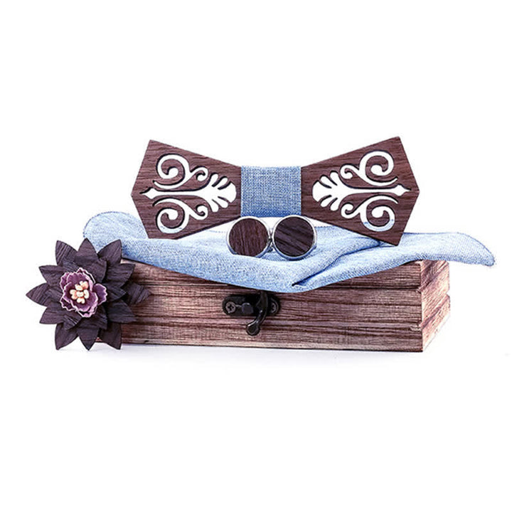 Lot de 4 nœuds papillon en bois à motif de fleurs creuses pour hommes