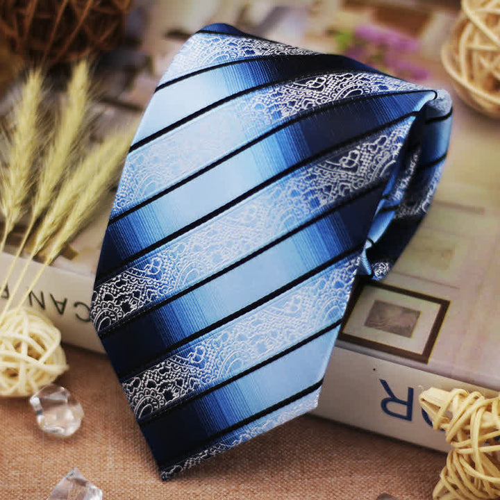 Cravate à rayures et motif cachemire dégradé de bleu pour homme