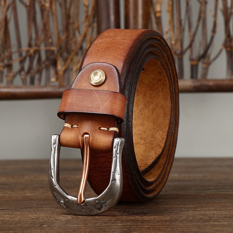 Ceinture en cuir à boucle sculptée vintage classique pour homme