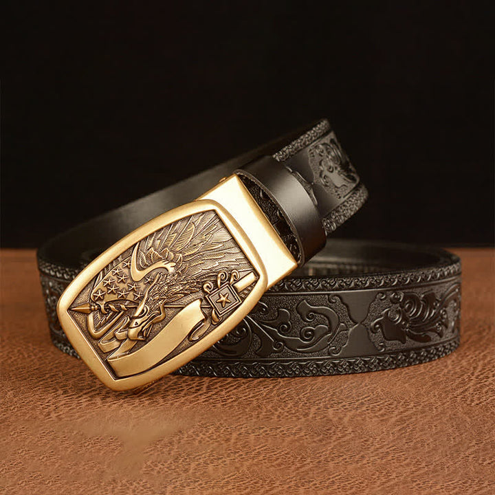 Ceinture en cuir pour homme avec drapeau américain et aigle faucon