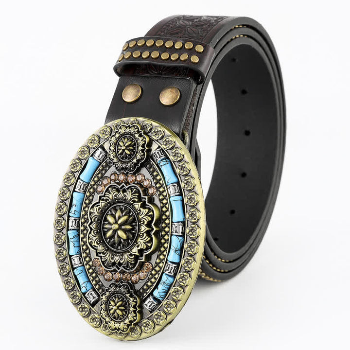 Ceinture en cuir à motif floral turquoise de style bohème pour homme
