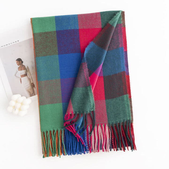 Écharpe à franges aux couleurs vives pour femme - Rose rouge et verte - image 16