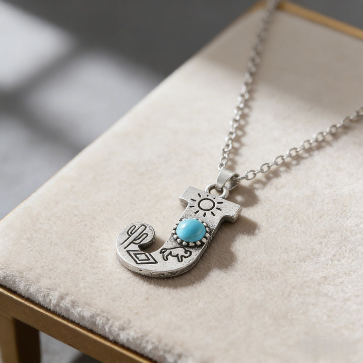 Collier vintage avec pendentif turquoise et initiale - J - image 12