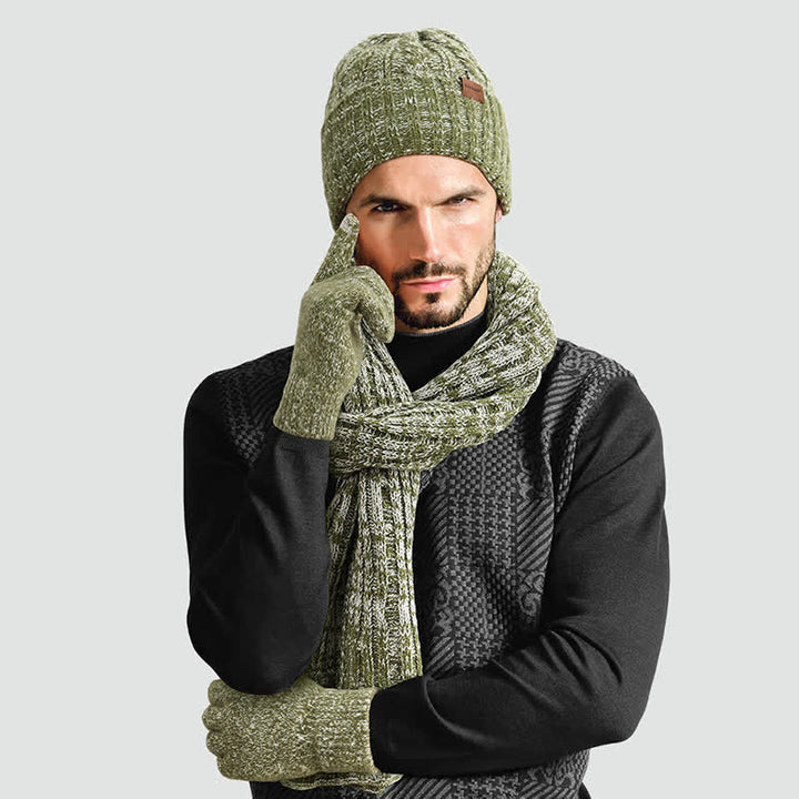 Ensemble de 3 gants unisexes élégants avec chapeau, écharpe longue et écran tactile