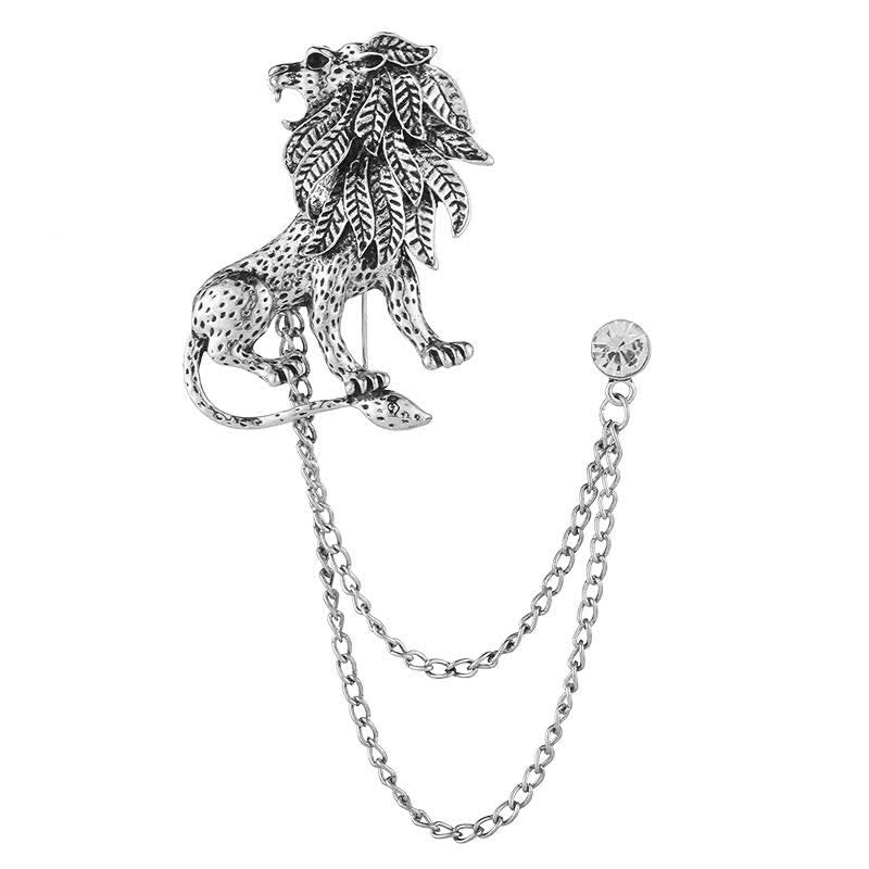 Broche chaîne lion dominant pour homme