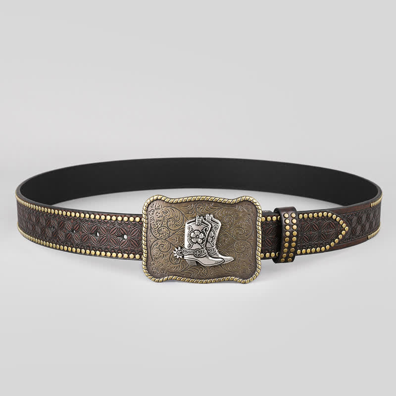 Ceinture en cuir à boucle géométrique pour bottes de cowboy pour hommes