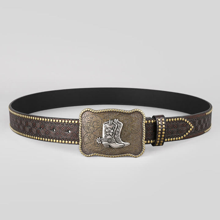 Ceinture en cuir à boucle géométrique pour bottes de cowboy pour hommes