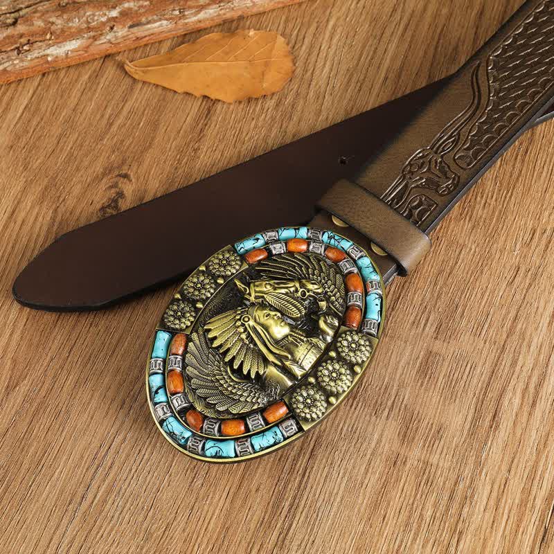 Ceinture en cuir turquoise style bohème indien pour homme