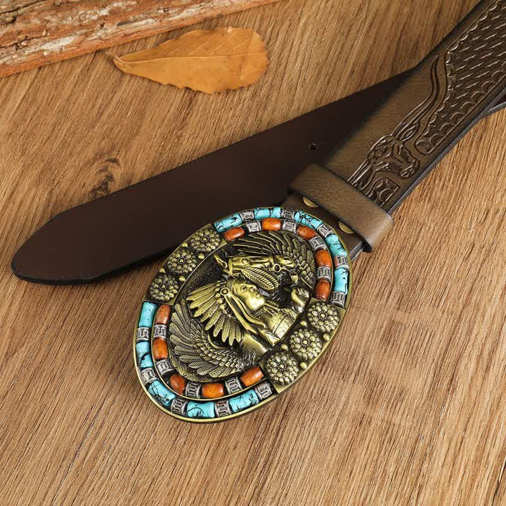 Ceinture en cuir turquoise style bohème indien pour homme