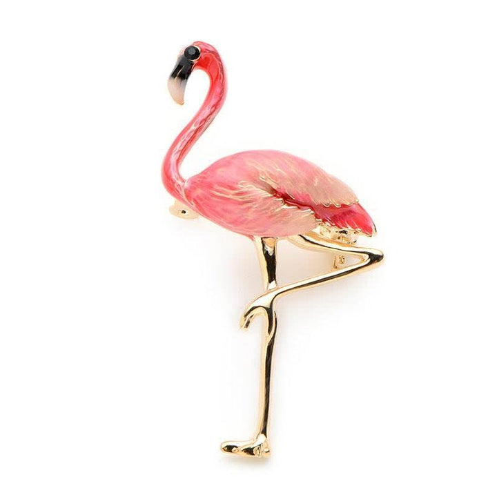 Broche flamant exotique en émail pour femme