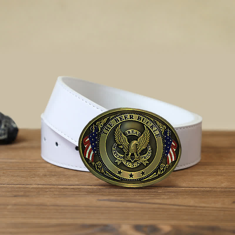 Ceinture en cuir avec boucle créative pour porte-bière et drapeau américain pour homme