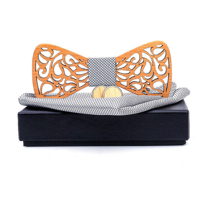 Lot de 3 noeuds creux papillon vintage en bois pour homme