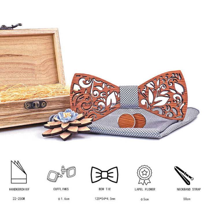 Lot de 4 nœuds creux papillon en bois pour homme