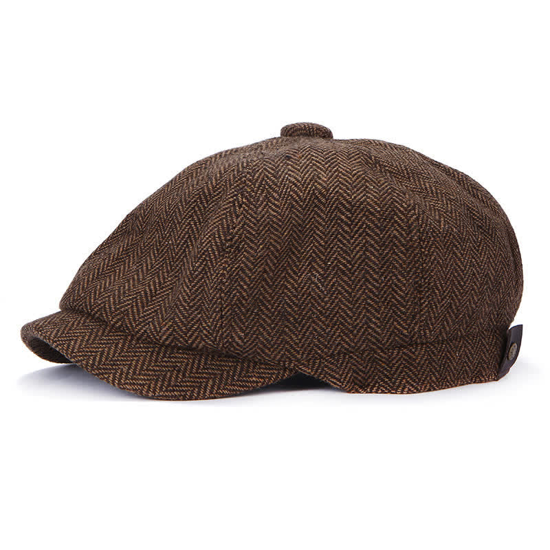 Béret octogonal à chevrons rétro - Café noir - Réglable (environ 22"-24") - image 8